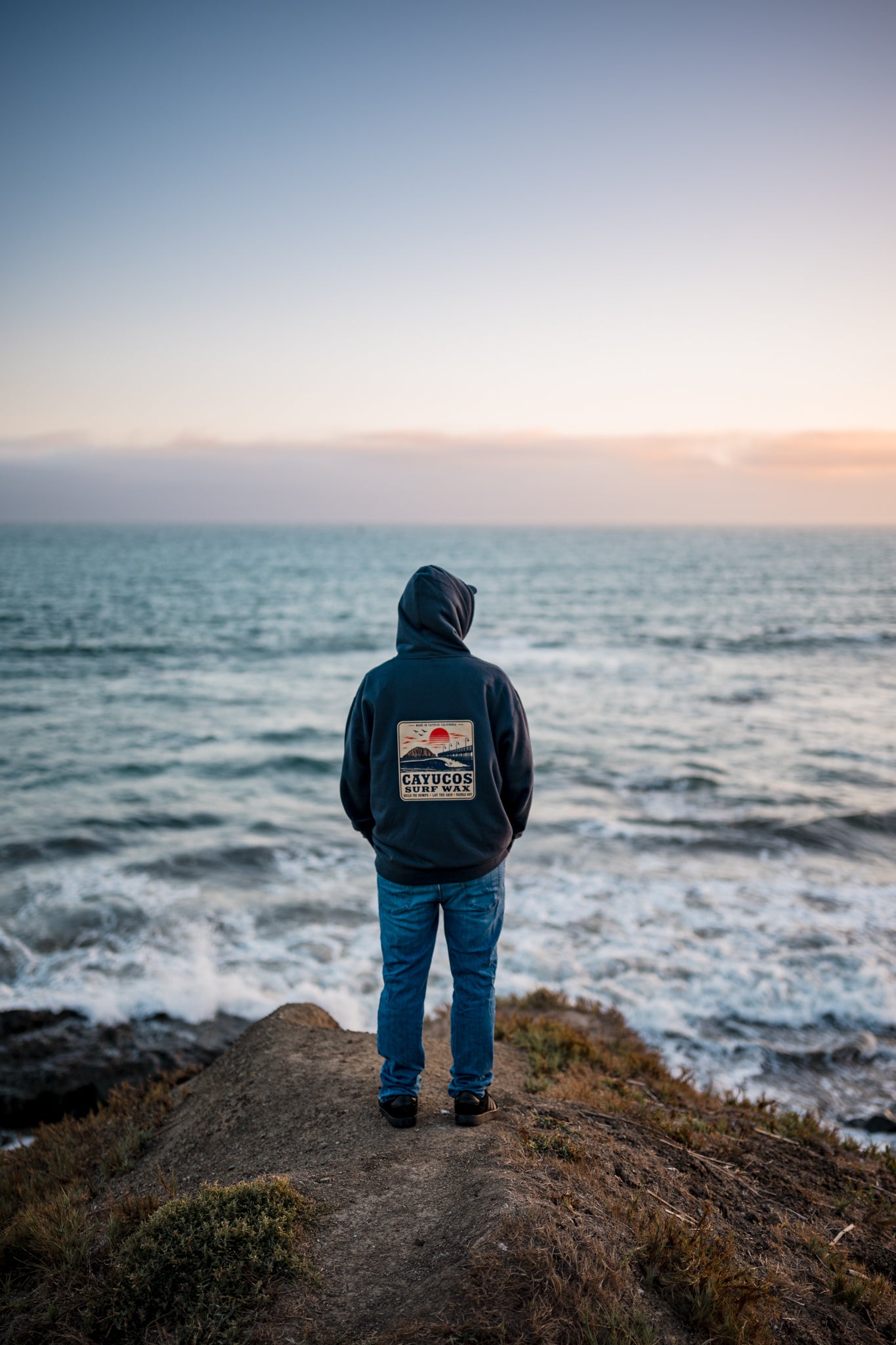 Storm blue Cayucos Surf Wax Classic hoodie.