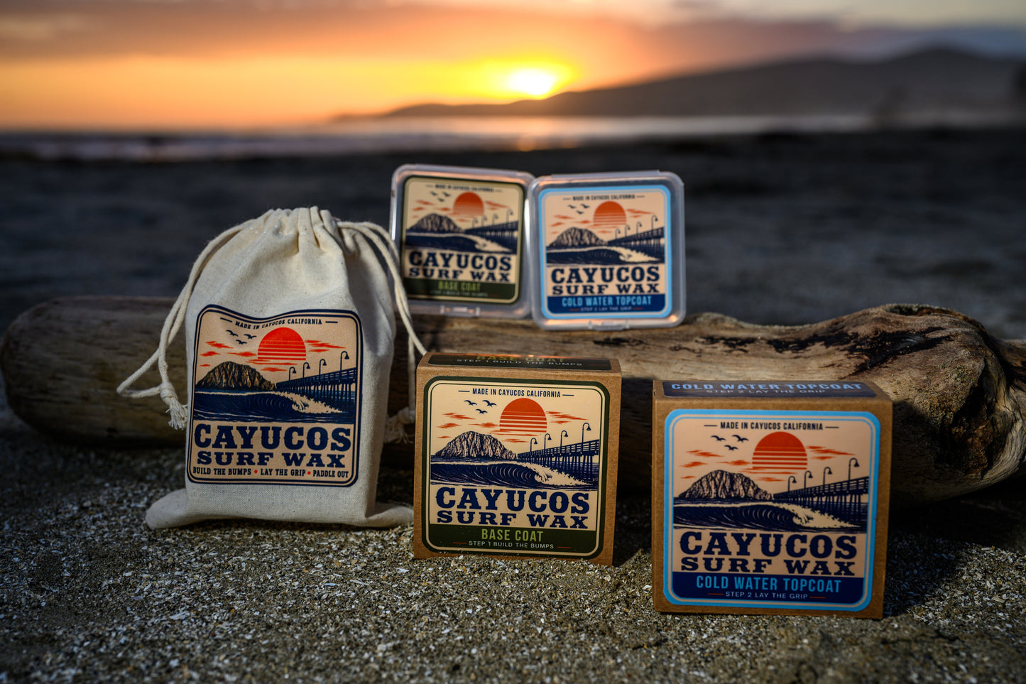 Cayucos Surf Wax Complete Starter Kit with Base Coat, Cold Water Topcoat and Signature Stash Pack