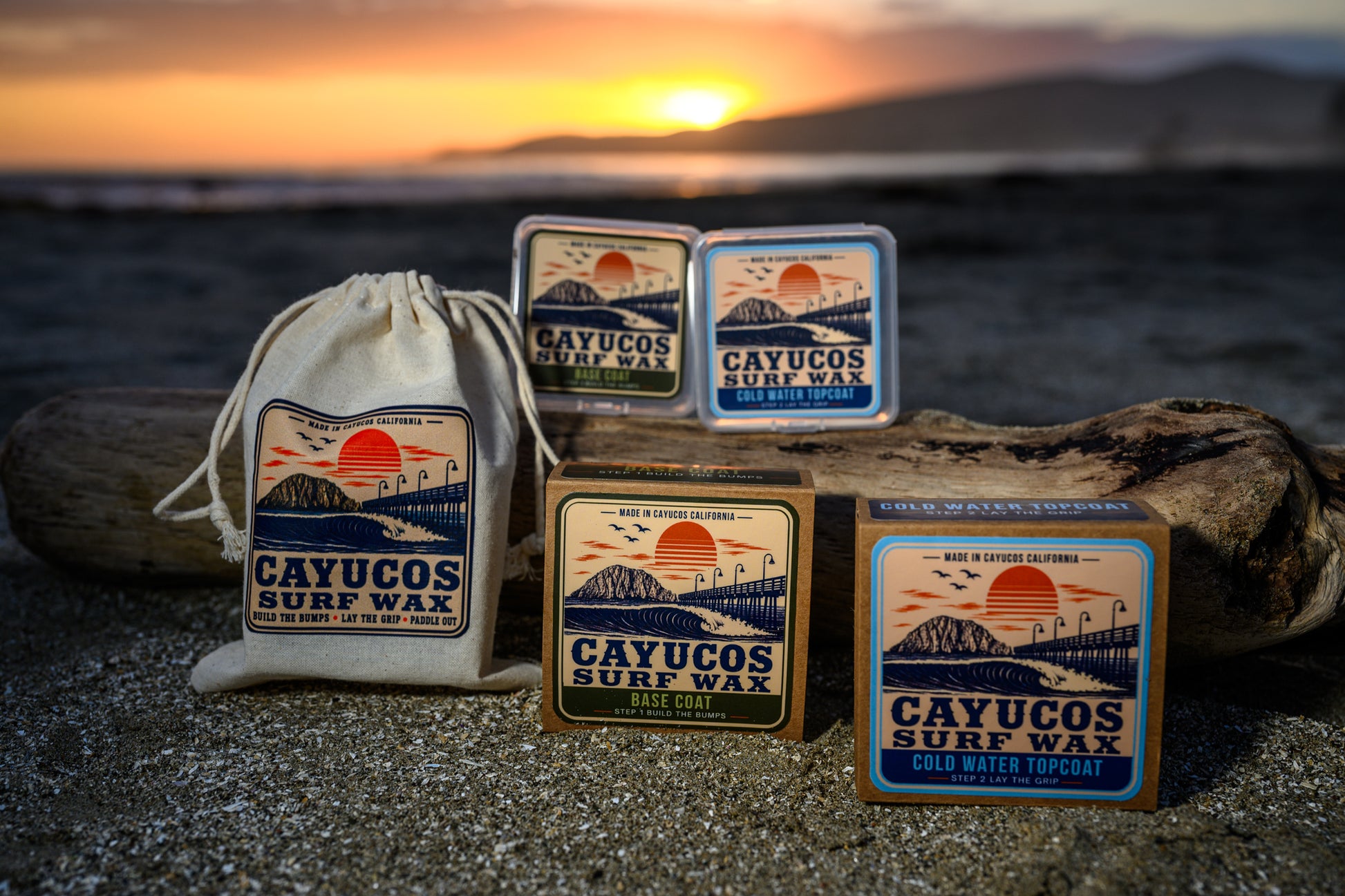Cayucos Surf Wax Complete Starter Kit with Base Coat, Cold Water Topcoat and Signature Stash Pack