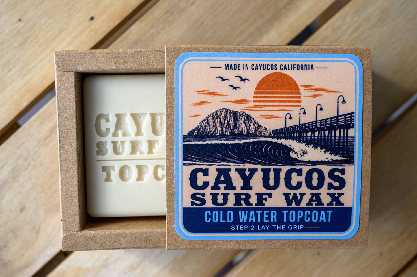 Cayucos Surf Wax Cold Water Topcoat surf wax designed for cold water surfing
