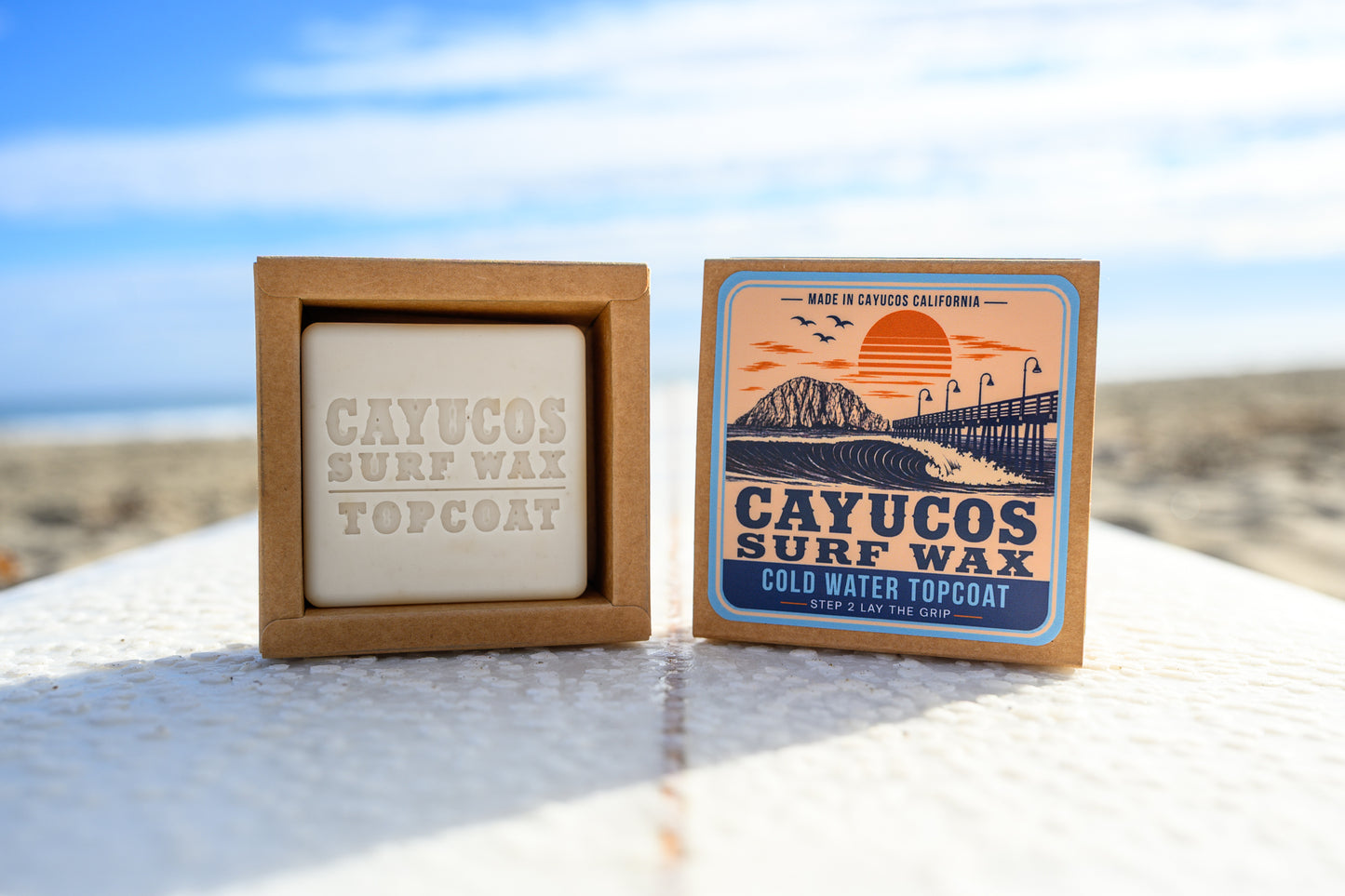Cayucos Surf Wax Cold Water Topcoat surf wax designed for cold water surfing