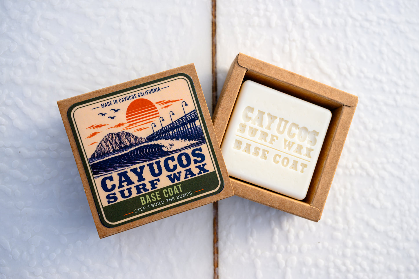 Cayucos Surf Wax Base Coat surf wax that builds durable wax bumps before applying Topcoat