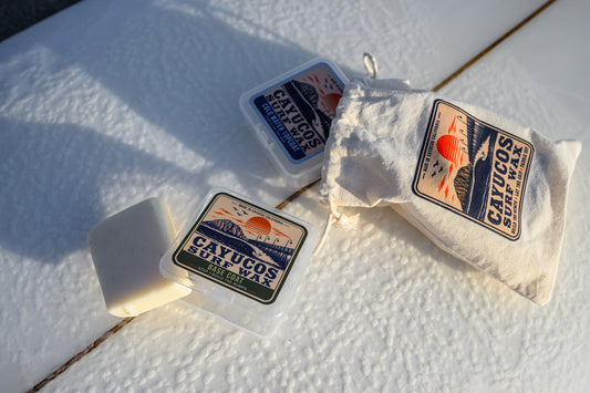 Cayucos Surf Wax Signature Stash Pack with reusable wax cases and muslin storage bag