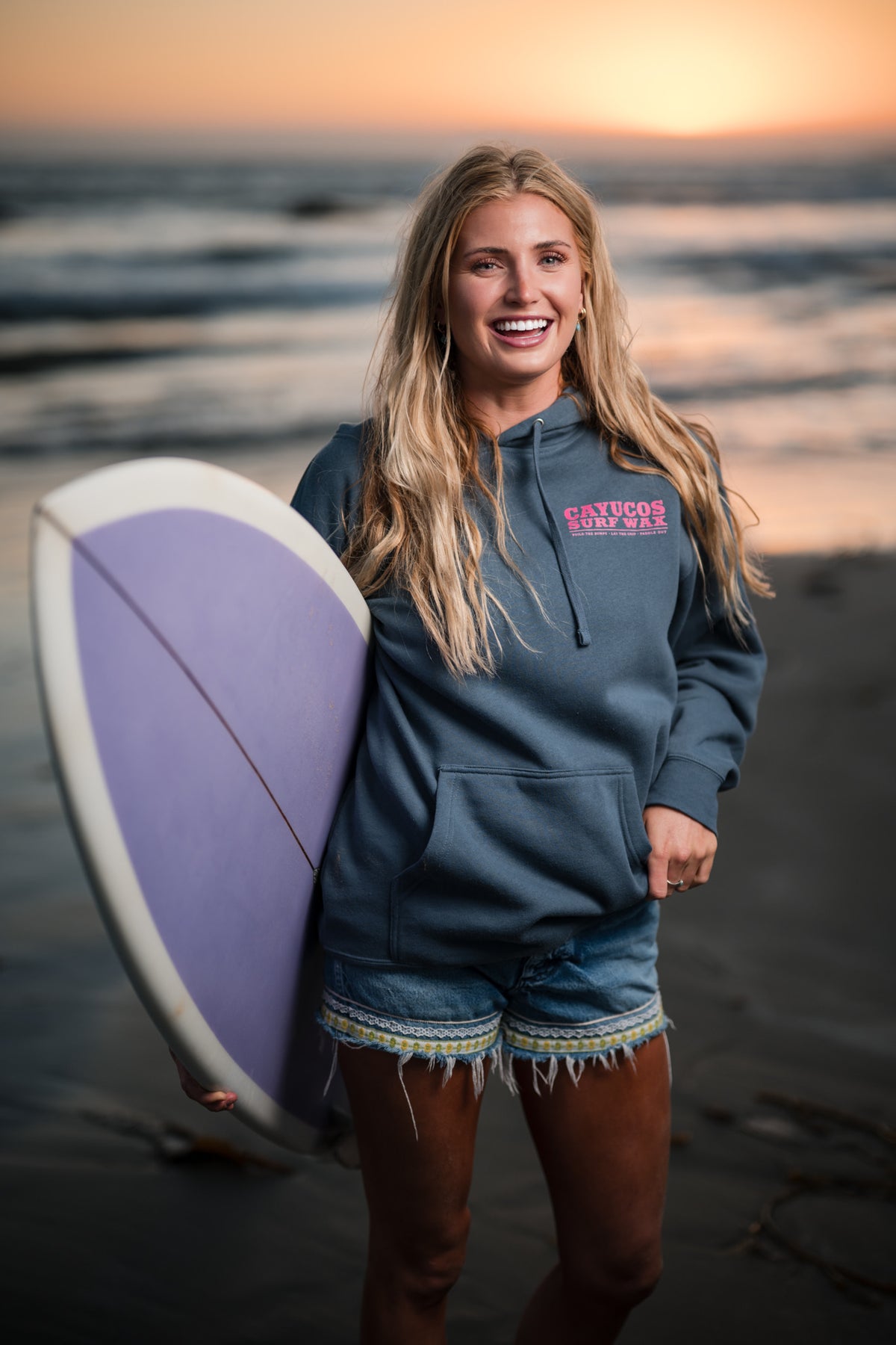 Cayucos Surf Wax Heritage Hoodie | Storm Blue · Pink
