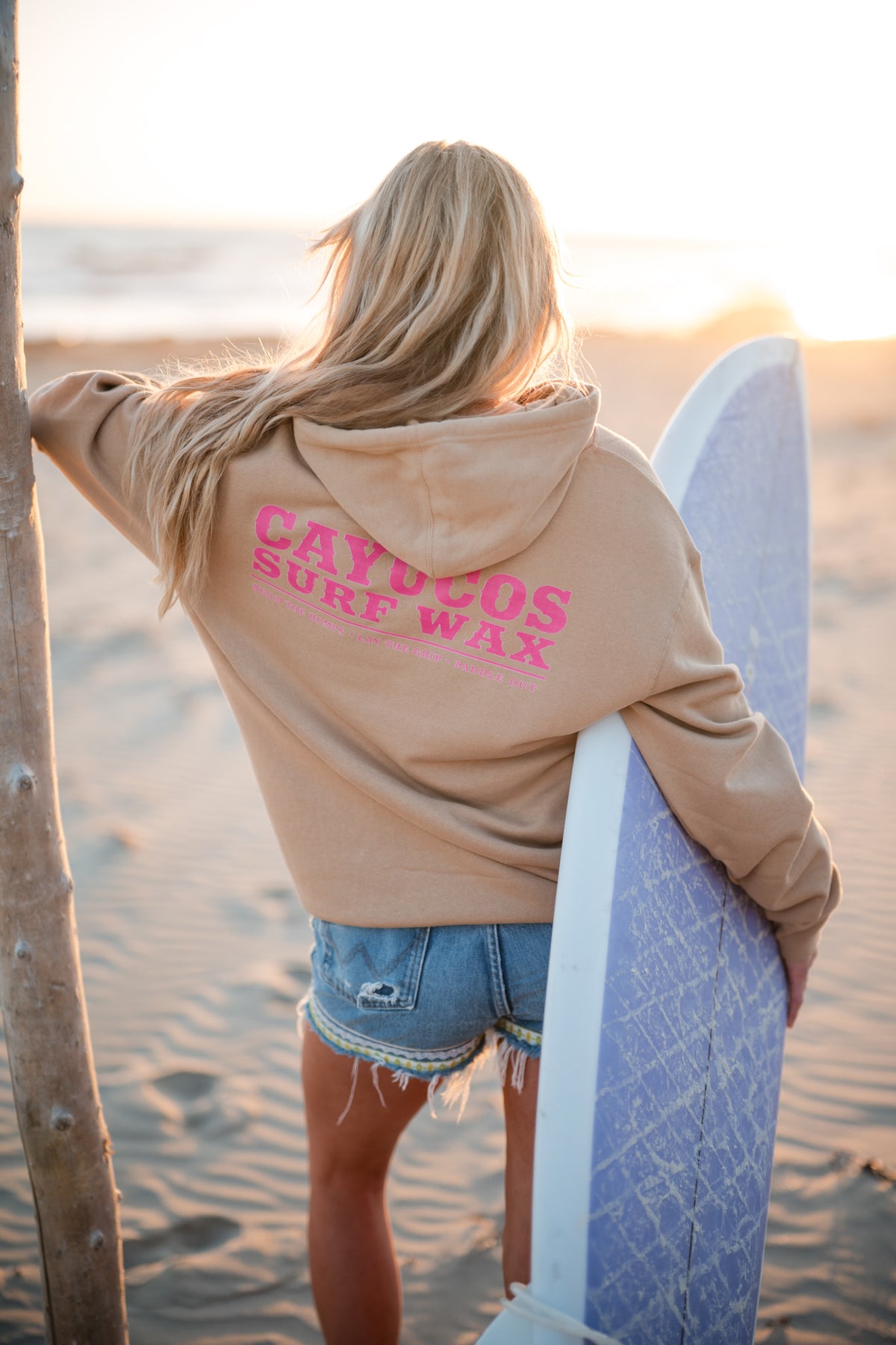 Cayucos Surf Wax Heritage Hoodie | Sandstone · Pink